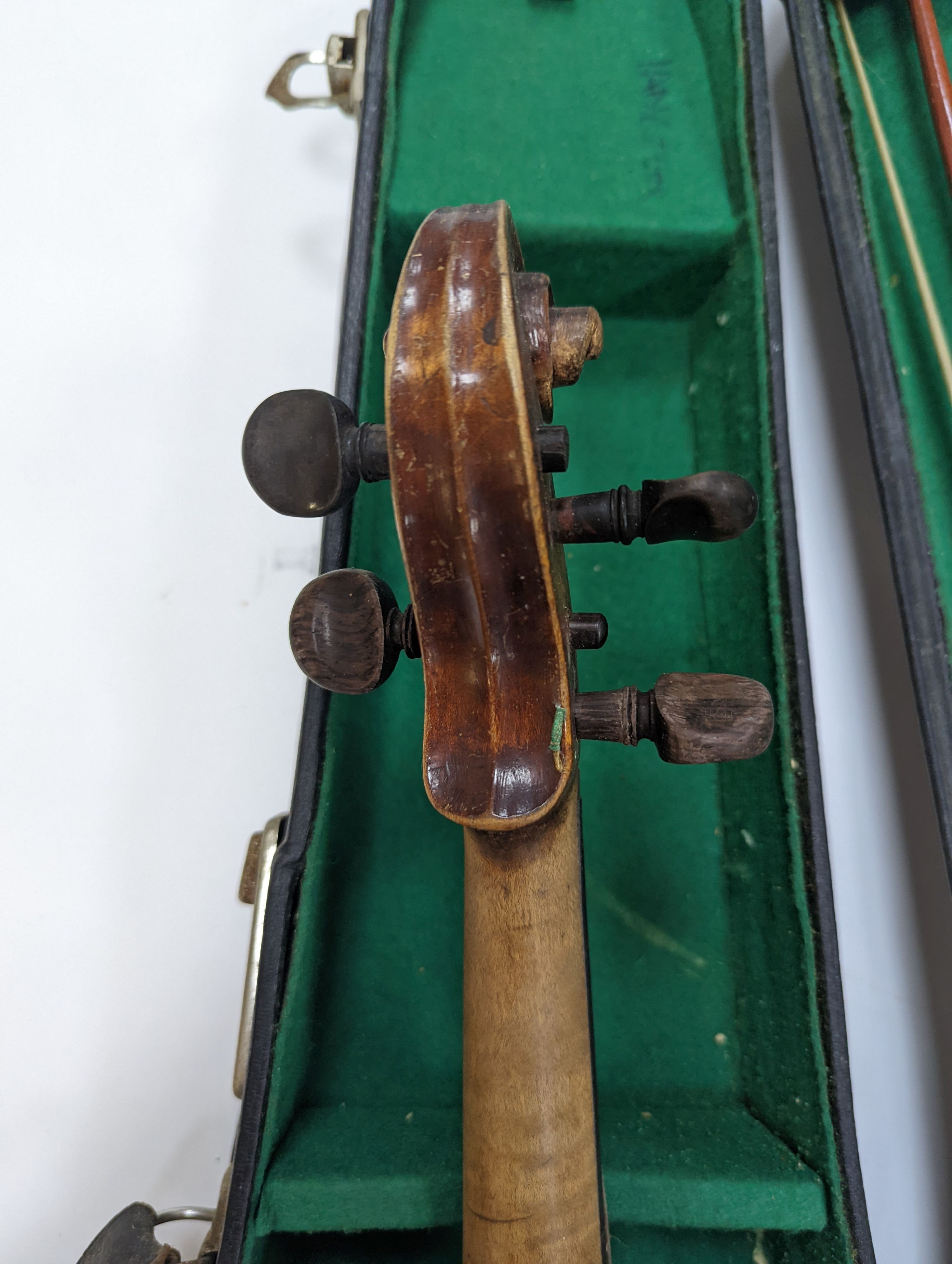 A 19th century German violin, cased with bow